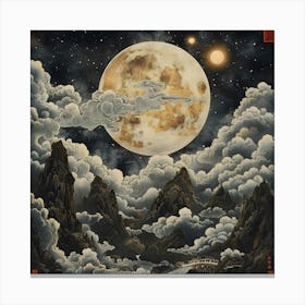 Japanese Moon Over The Mountain Canvas Print