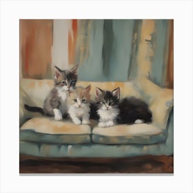 Three Kittens On A Couch Canvas Print