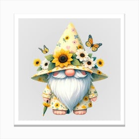 Watercolor Sunflower Gnomes 2 Canvas Print