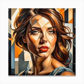 Portrait of Serious Woman Cubism Style Canvas Print