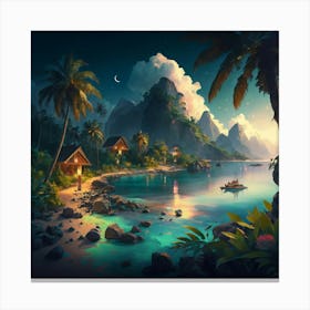 Tropical Island At Night Canvas Print