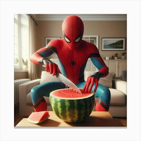 Spider-Man enjoy watermelon Canvas Print