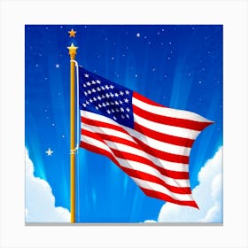 American Flag Unfurled Against A Clear Blue Sky Stars Centered Stripes Flowing Gracefully Overlai (6) Canvas Print