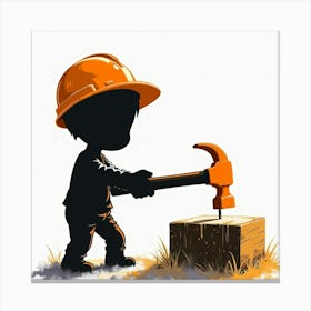 Construction Worker With A Hammer Canvas Print