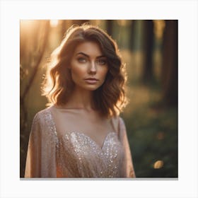 Beautiful Woman In The Forest Canvas Print