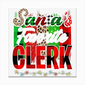 Santas Favorite Clerk Buffalo Plaid Leopard Christmas Lights Canvas Print