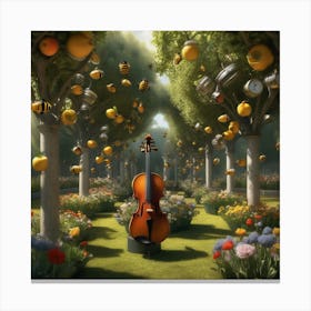 Violin In A Garden 2 Canvas Print