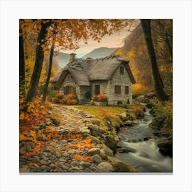 Thatched Cottage In Autumn Canvas Print