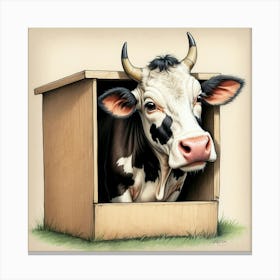 Cow In A Box 1 Canvas Print