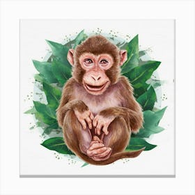 Monkey With Leaves Canvas Print