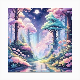 A Fantasy Forest With Twinkling Stars In Pastel Tone Square Composition 65 Canvas Print