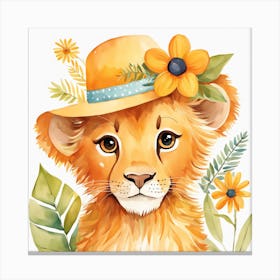 Floral Baby Lion Nursery Painting (34) Canvas Print