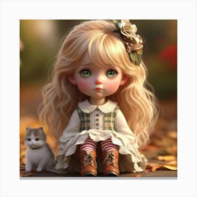 Little Girl With Cat 5 Canvas Print