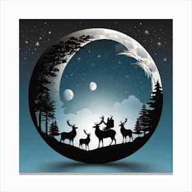 Deer In The Moonlight Canvas Print