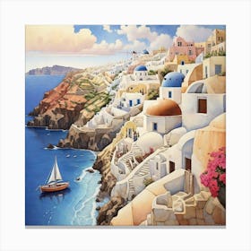 Oia, Santorini city art print Canvas Print