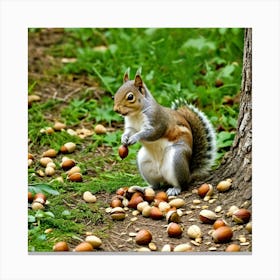 Squirrel Eating Acorns Photo Canvas Print