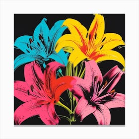 Andy Warhol Style Pop Art Flowers Lily 6 Square Canvas Print