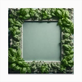 Picture Frame With Basil Leaves Canvas Print