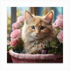 Cat In A Basket 1 Canvas Print