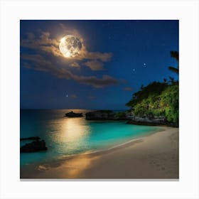 Shining Full Moon Over Tropical Ocean Island Canvas Print