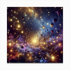 Night Sky With Stars And Lanterns Canvas Print