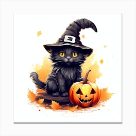 Black cat magic hat Canvas Print