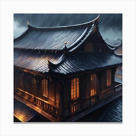 Chinese House In The Rain Canvas Print