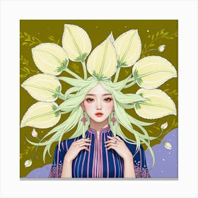 Chinese Girl With Flowers Canvas Print