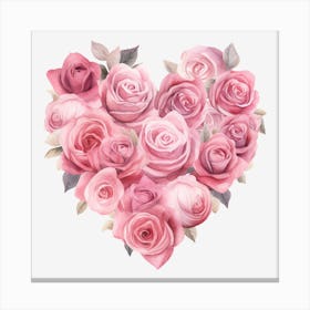 Pink Roses Heart 10 Canvas Print