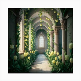 Green Tulips Hallway 3 Canvas Print