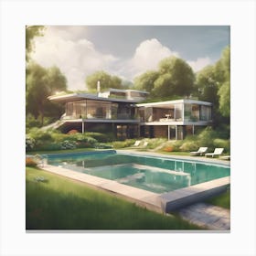 0 A Modern American House Surrounded By A Garden And Esrgan V1 X2plus Canvas Print