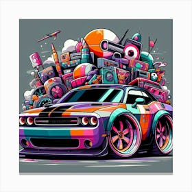 Dodge Challenger Vehicle Colorful Comic Graffiti Style Canvas Print