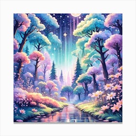 A Fantasy Forest With Twinkling Stars In Pastel Tone Square Composition 33 Canvas Print