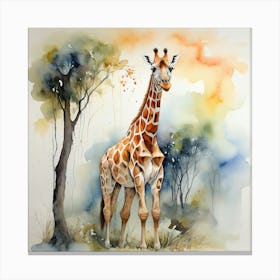 Giraffe Watercolor Painting Canvas Print