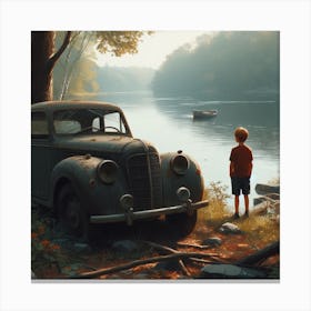 Boy And The Car Canvas Print