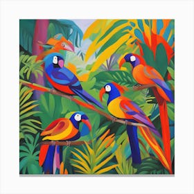 Parrots In The Jungle Fauvism Tropical Birds in the Jungle 2 Canvas Print