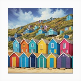 Default Vibrant Beach Huts Art Print 1 Canvas Print