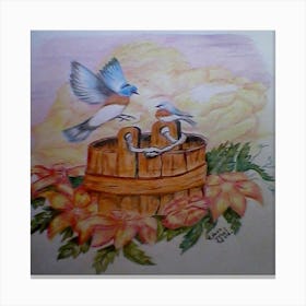 Bluebirds In A Bucket Canvas Print