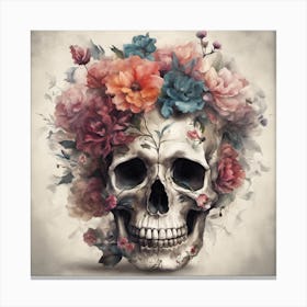 Skull With Flowers Canvas Print