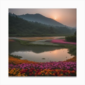 Sunrise Over Flowers Canvas Print