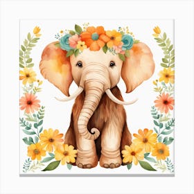 Floral Baby Mammoth Nursery Illustration (21) Canvas Print