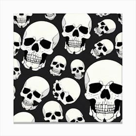 Skulls On Black Background Canvas Print