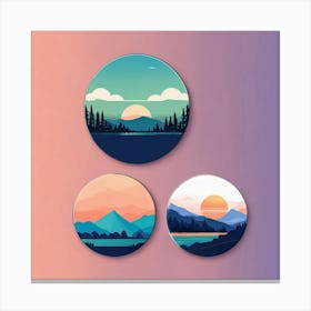 4 Badges Lo Fi Landscape With Minimalist Design (5) Canvas Print