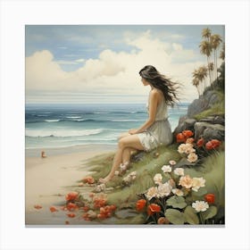 Woman On The Beach art print Canvas Print