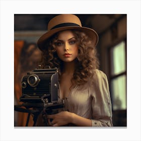 Vintage Girl With Camera Canvas Print