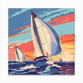 Sailboats At Sunset 1 Canvas Print