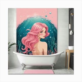 Default Amber Pink Haired Mermaid Bathroom Art Print 2 Canvas Print