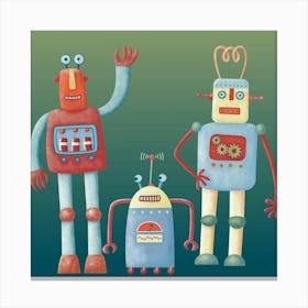 Three Retro Robots Canvas Print