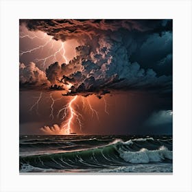 Lightning Over The Ocean 3 Canvas Print