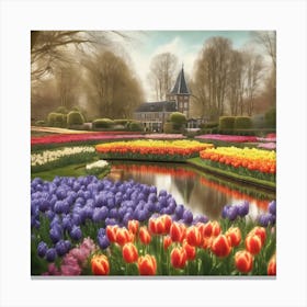 Keukenhof Gardens Netherlands Vintage Botanical 4 Canvas Print